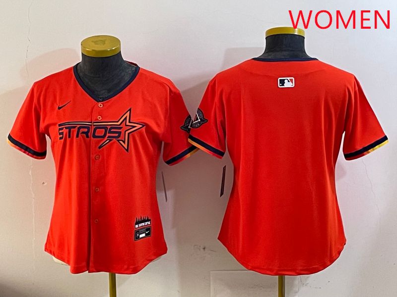 Women Houston Astros Blank Orange Three generations Joint Name 2025 Nike MLB Jersey style 1